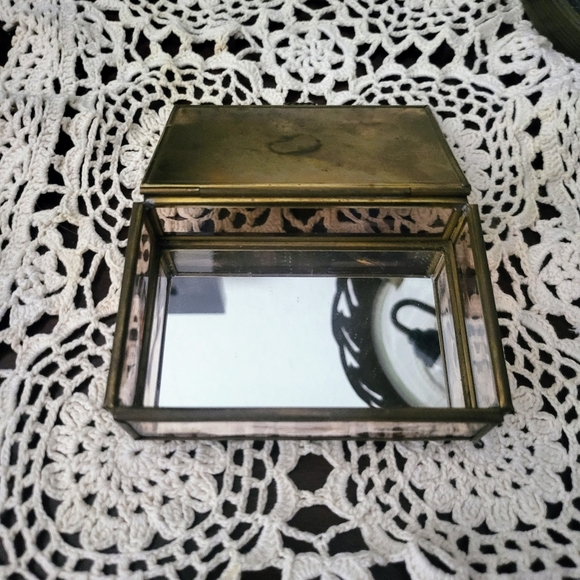 Vtg Via Vermont Cupid Angel Glass Brass Jewelry Trinket Box Mexico - Picture 4 of 7